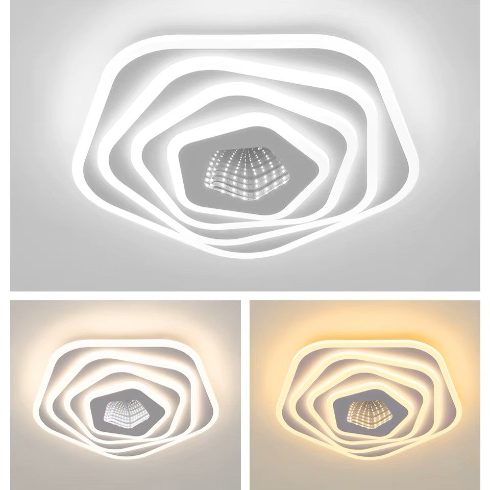 Lustra LED Pentagon MIRROR 3D Echivalent 800W Telecomanda