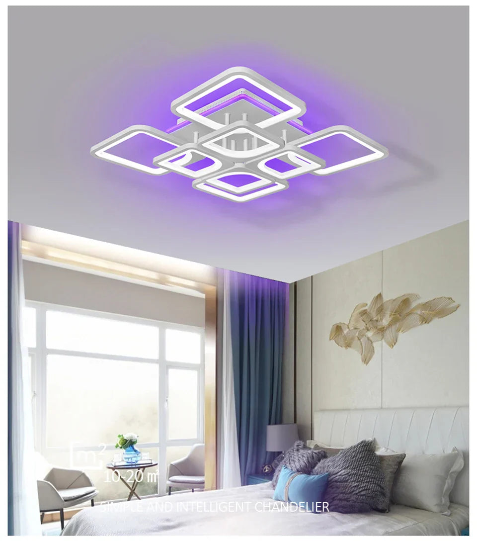 Lustra Led 240W 4 + 4 Square Gigant Rgb Echivalent 1000W Telecomanda Lighting Fixtures