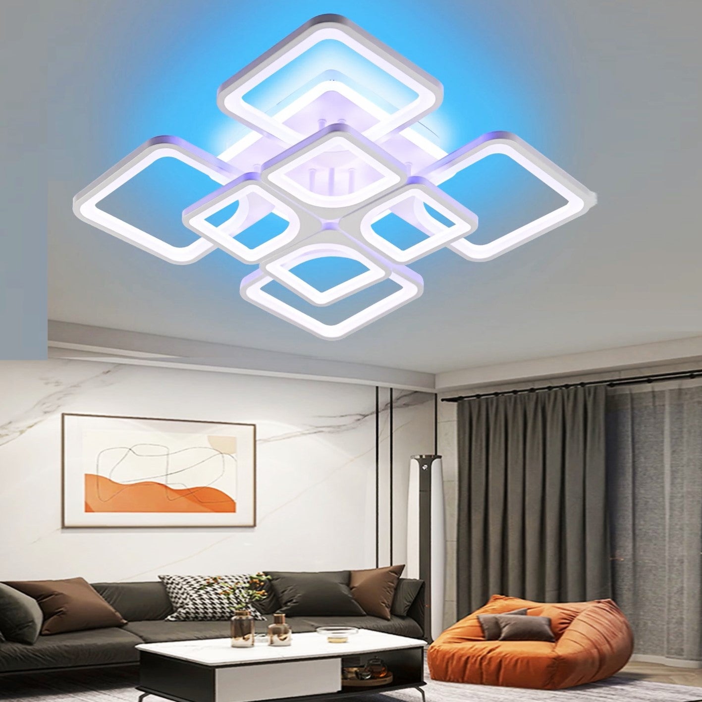 Lustra Led 240W 4 + 4 Square Gigant Rgb Echivalent 1000W Telecomanda Lighting Fixtures