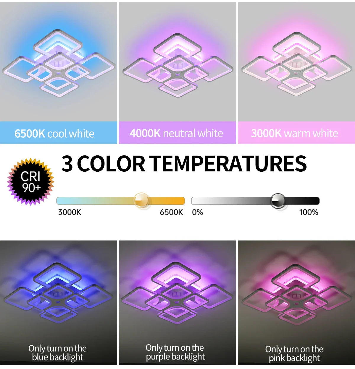 Lustra Led 240W 4 + 4 Square Gigant Rgb Echivalent 1000W Telecomanda Lighting Fixtures