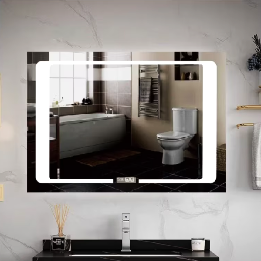 Oglinda LED 90X60cm cu Functie Dezaburire, Touch , Senzor si Ceas W32