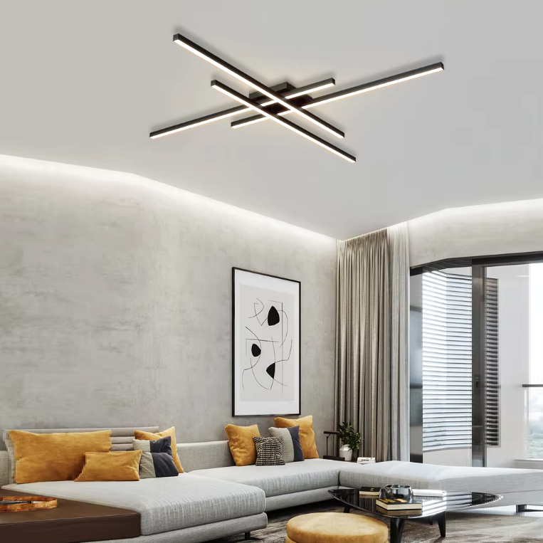 Lustra LED 4 Modern LINES Black Echivalent 400W Telecomanda