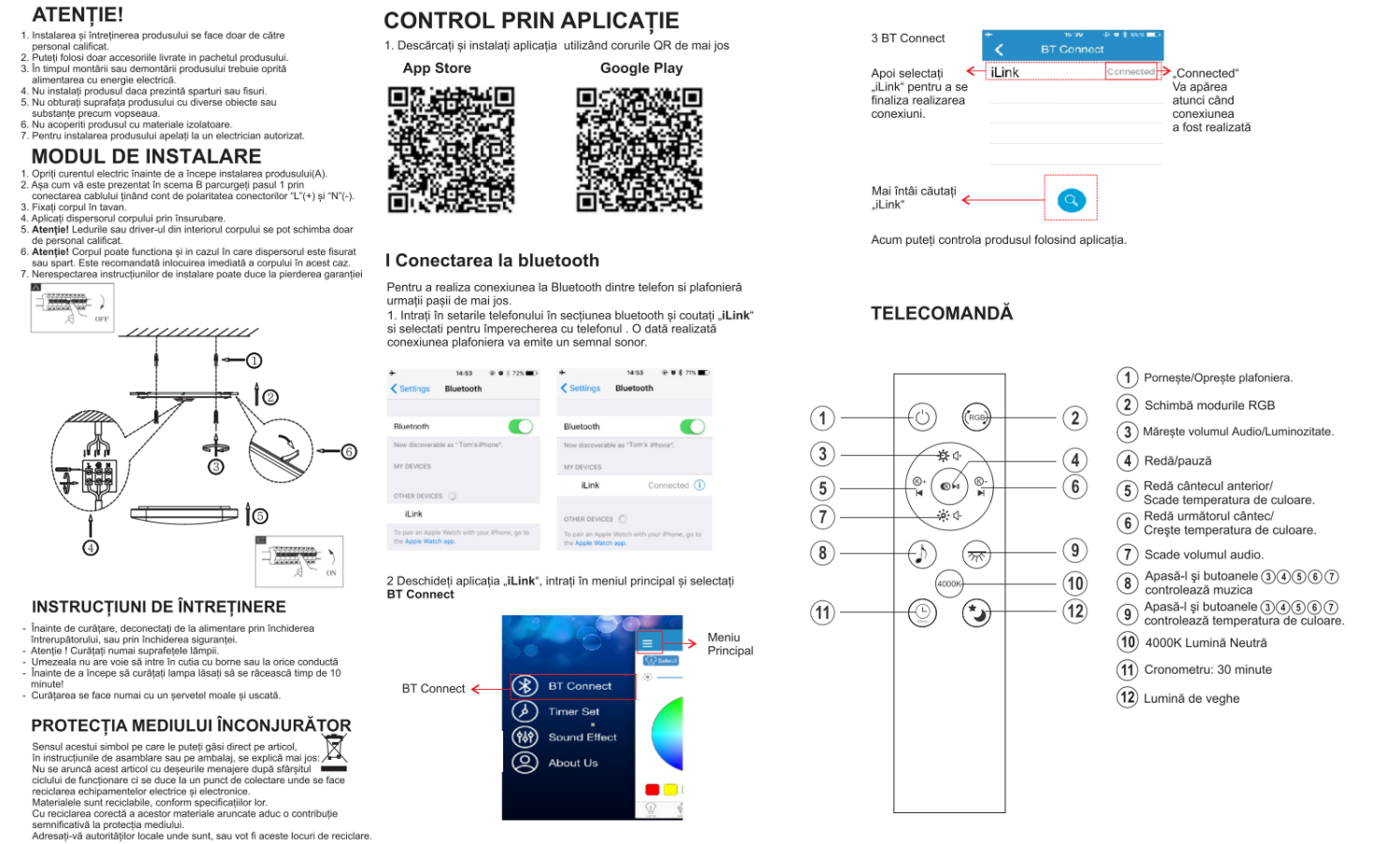Plafoniera LED SMART 30W RGBW, Bluetooth si Telecomanda Echivalent 300W