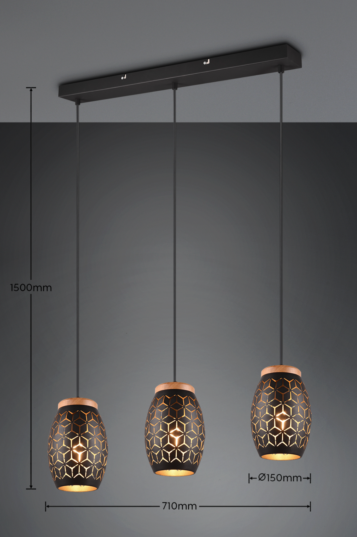 Lustra Suspendata 3xE27 BIDAR Neagra