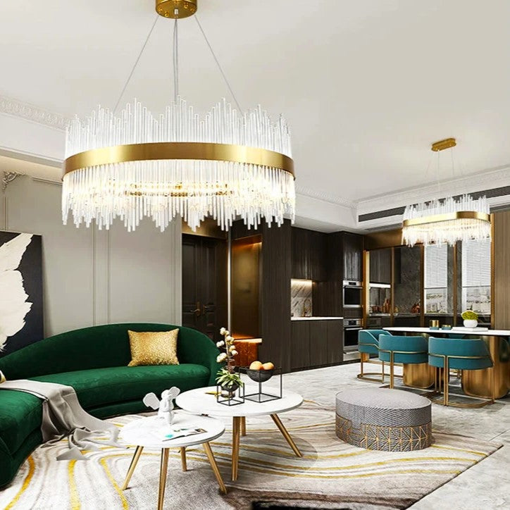 Lustra LED Suspendata CROWN Gold Cristal 80x30cm Echivalent 600W