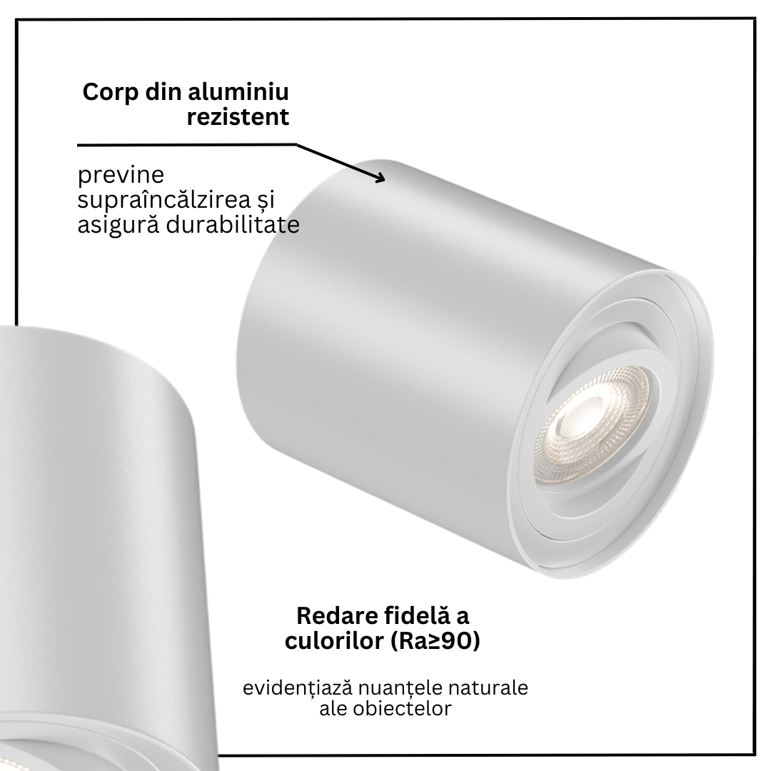 Spot Aplicat Rotund Fascicul Reglabil Alb Dulie GU10 Ø80x100mm