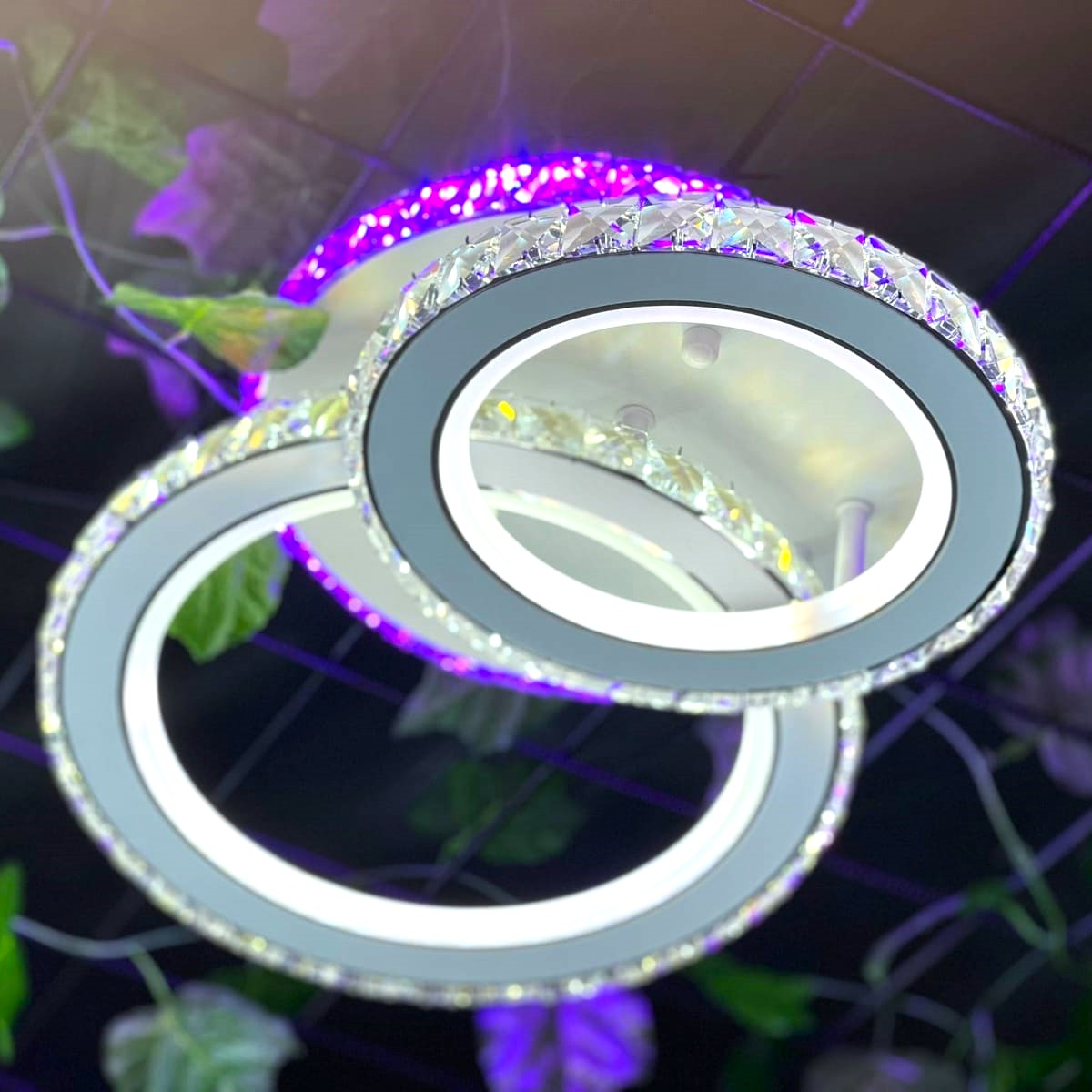 Lustra LED 1+1 Circle RGB Alb Cristal Echivalent 300W Telecomanda