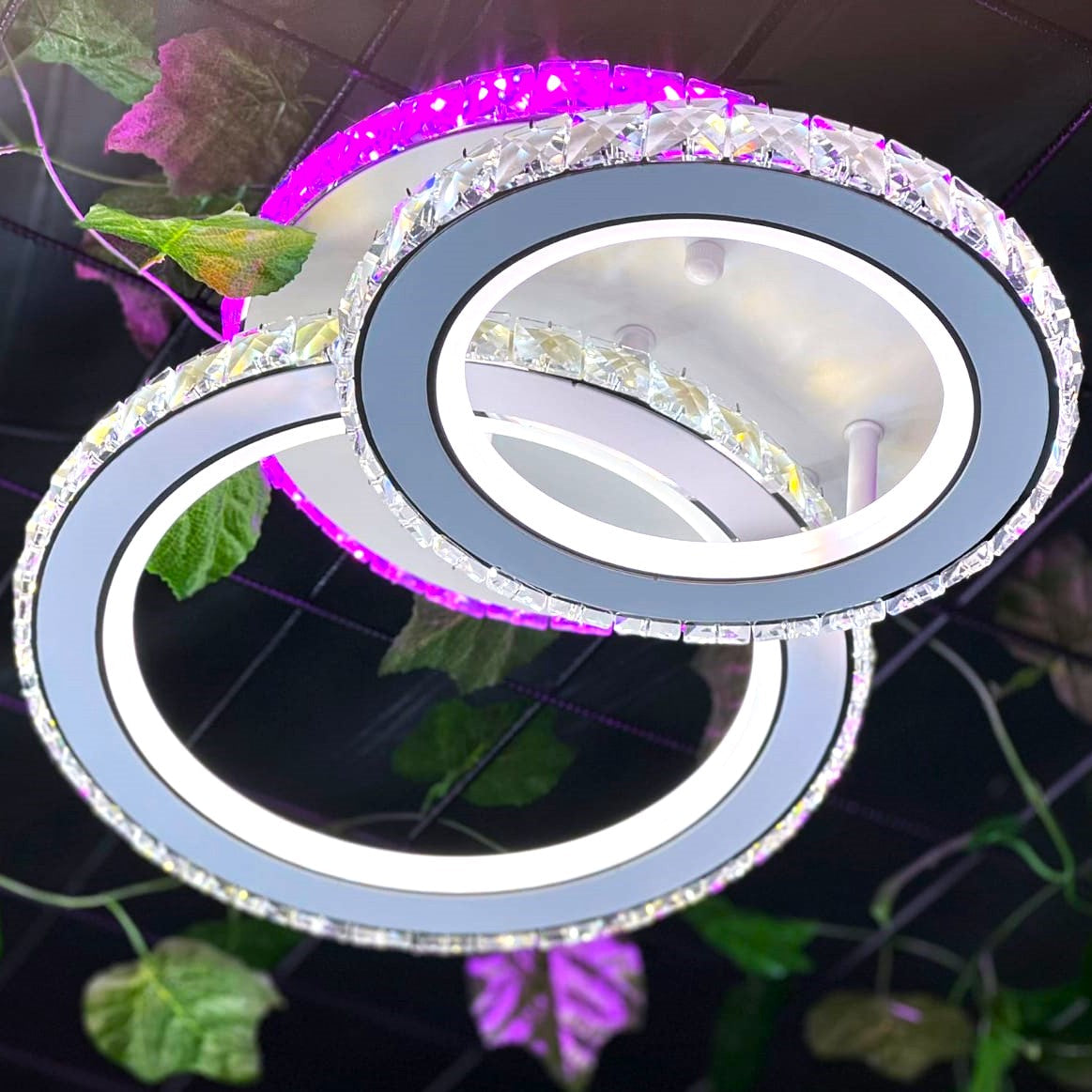 Lustra LED 1+1 Circle RGB Alb Cristal Echivalent 300W Telecomanda