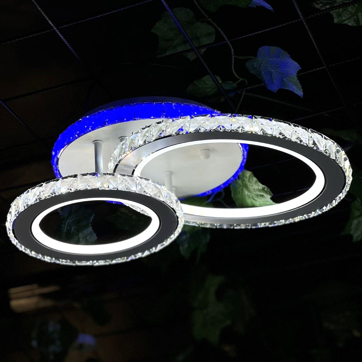 Lustra LED 1+1 Circle RGB Alb Cristal Echivalent 300W Telecomanda