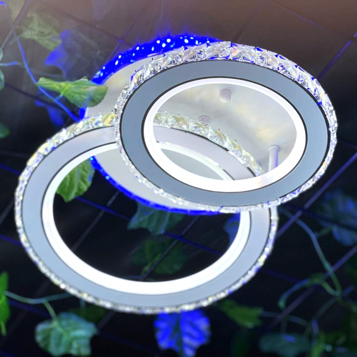 Lustra LED 1+1 Circle RGB Alb Cristal Echivalent 300W Telecomanda