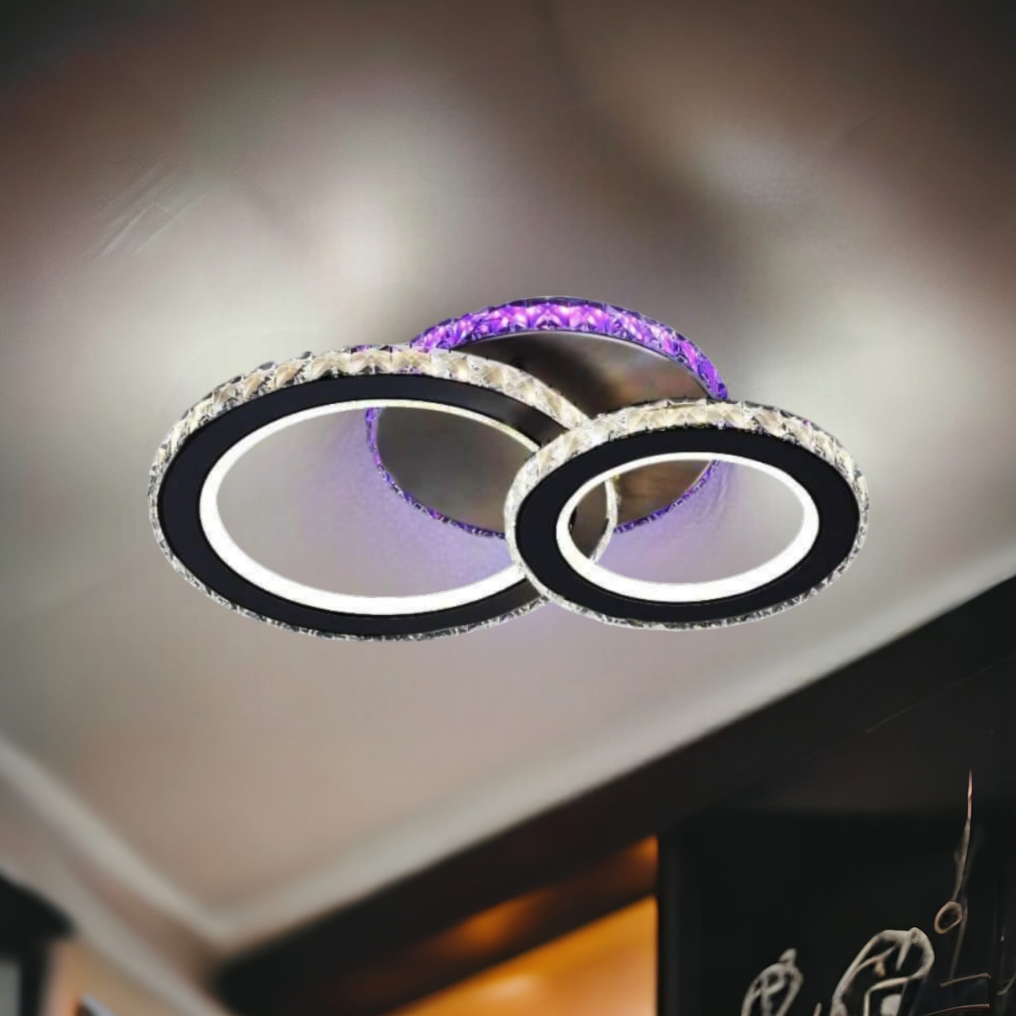 Lustra LED 106W 1+1 CIRCLE RGB NEGRU Cristal Telecomanda