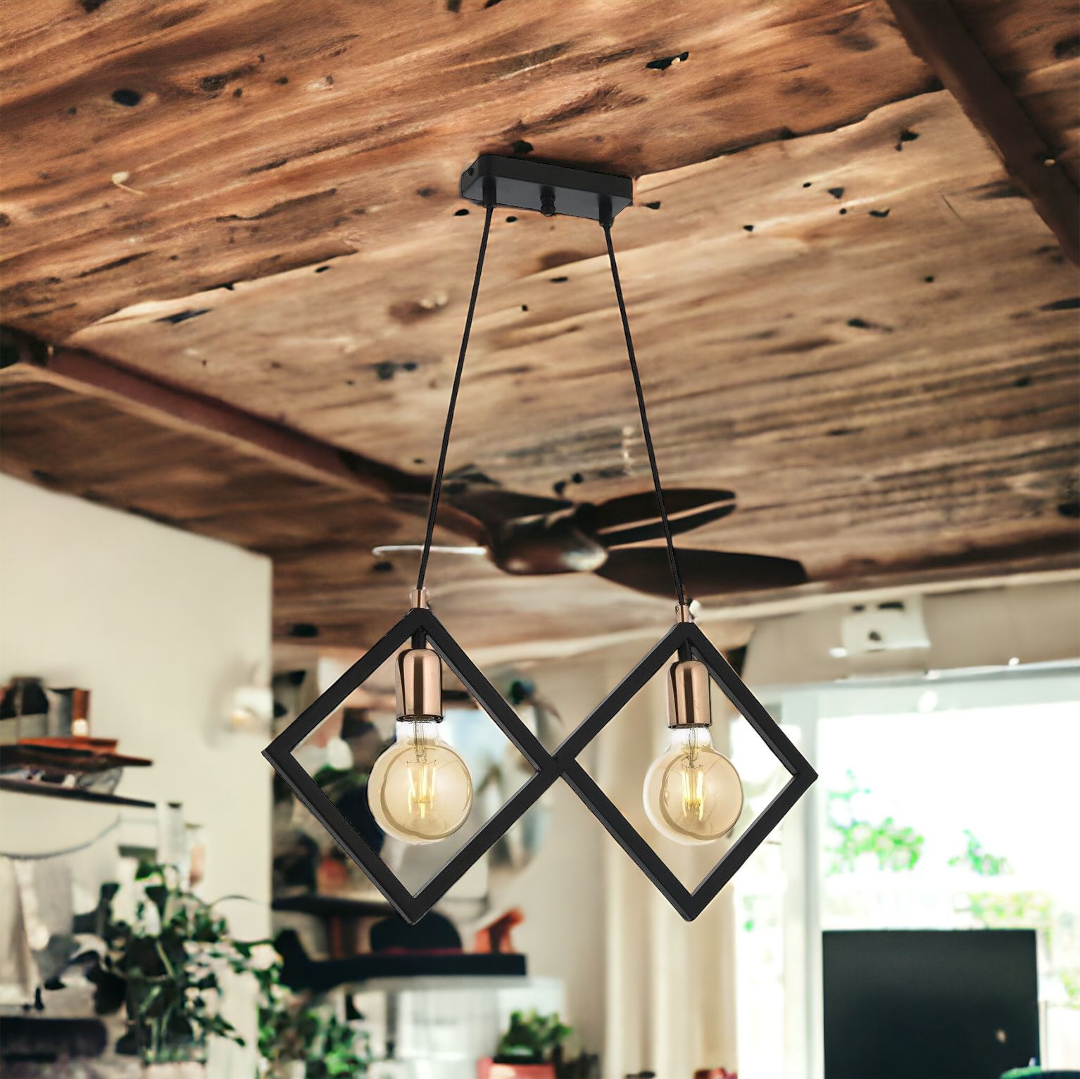 Lustra Vintage 2XE27 TRIANGLE Gold+Black