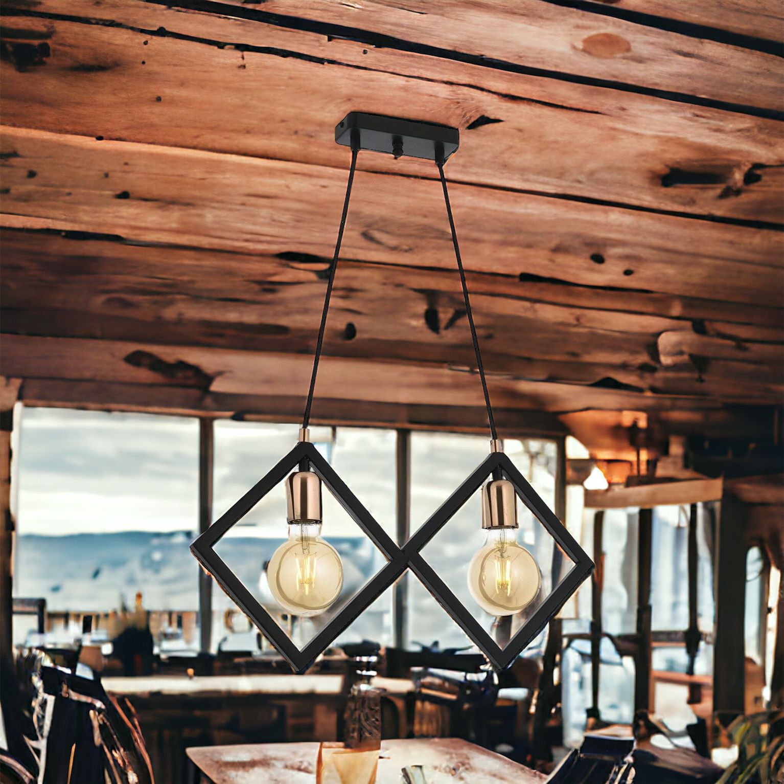 Lustra Vintage 2XE27 TRIANGLE Gold+Black