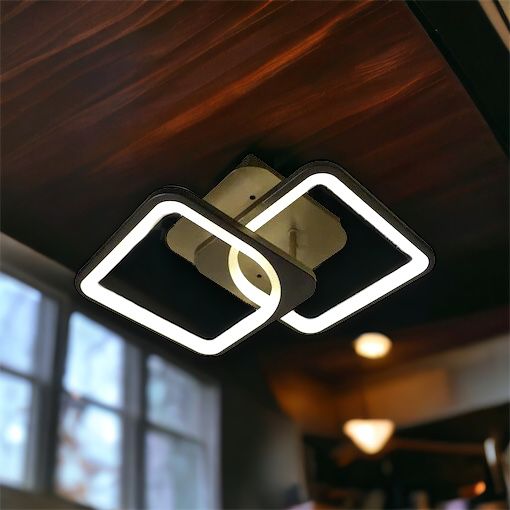 Lustra LED 1+1 Square Design Black Echivalent 300W Telecomanda