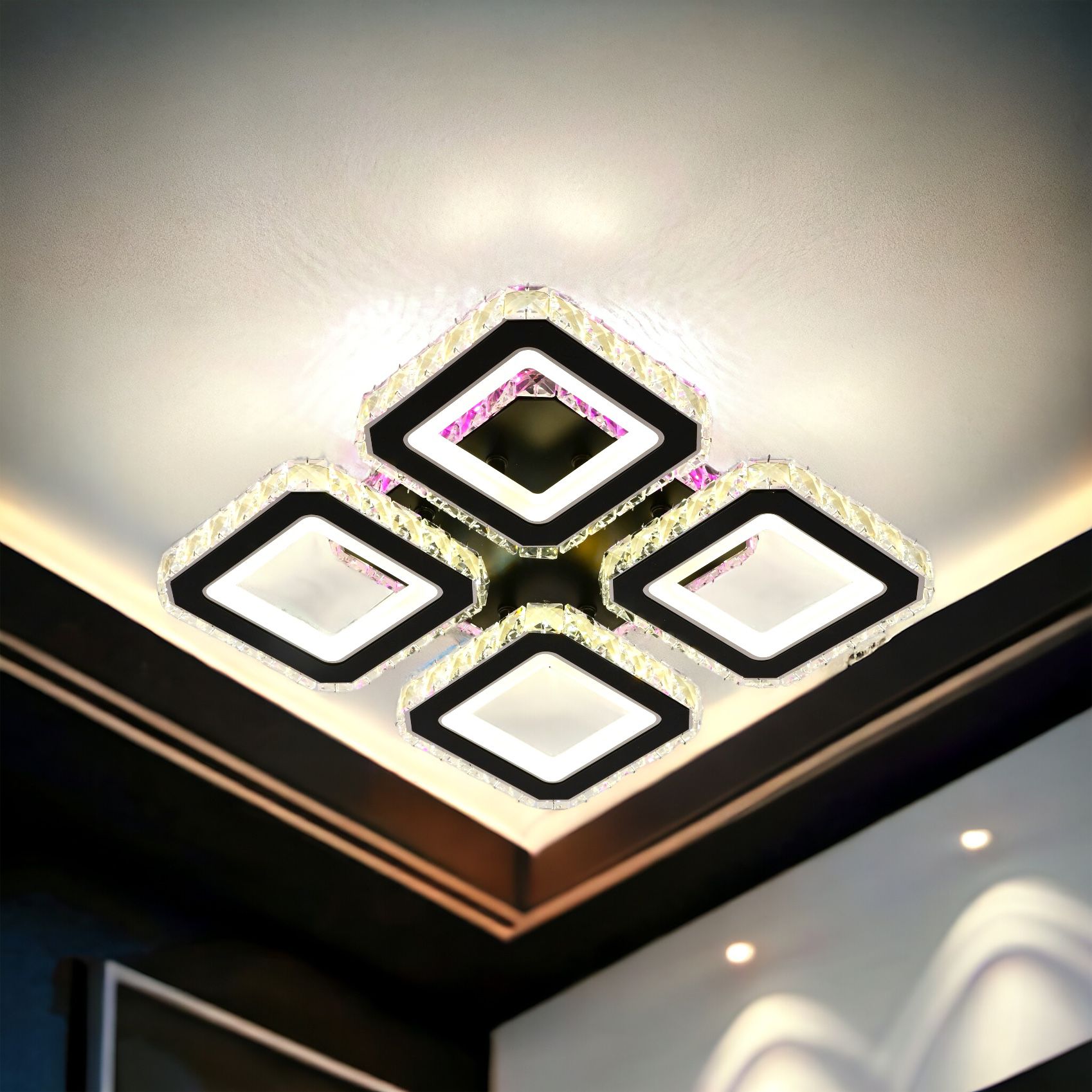 Lustra LED 2+2 SQUARE Cristal Black RGB Echivalent 500W