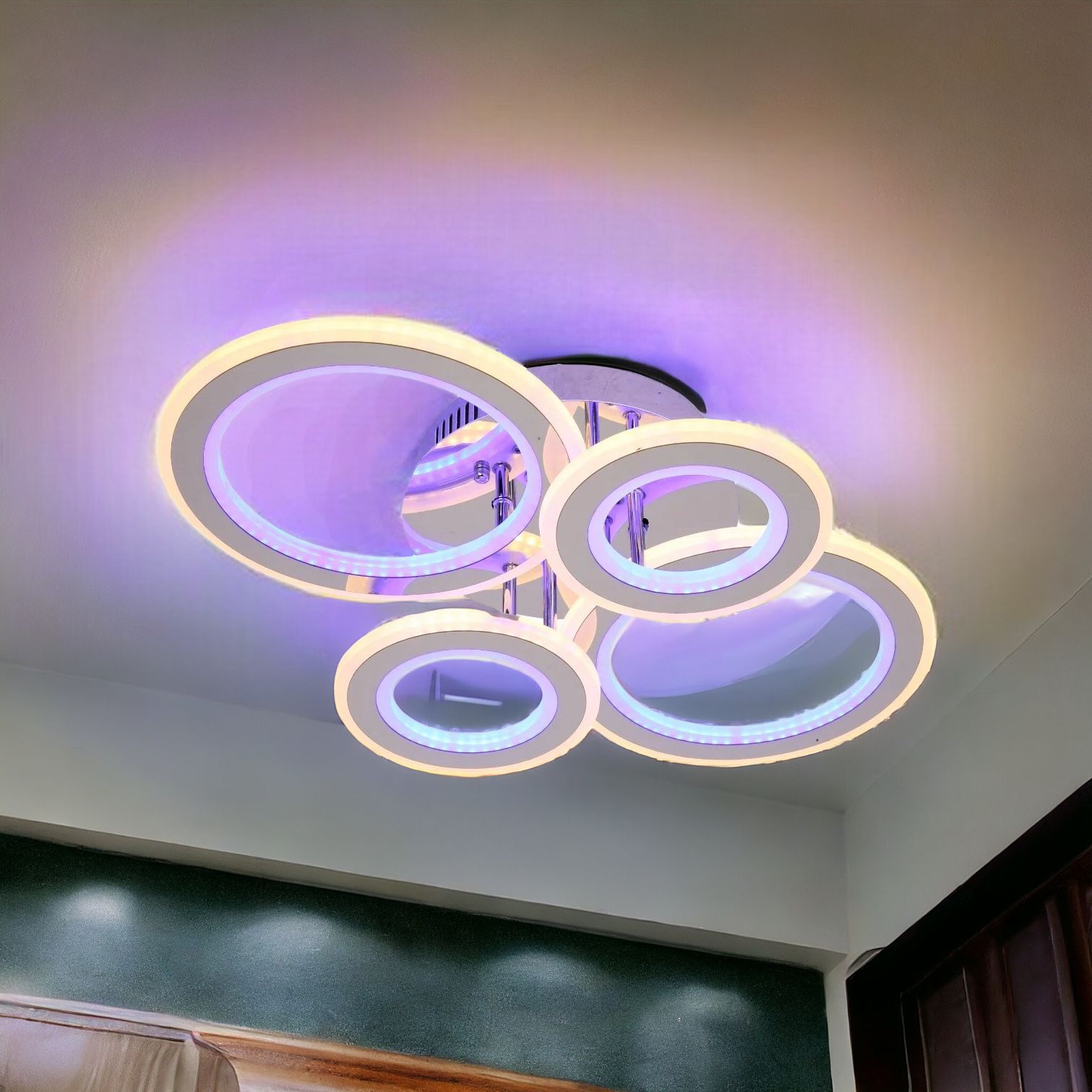 Lustra LED 2+2 CIRCLE CHROME RGB-MIX Echivalent 800W Telecomanda