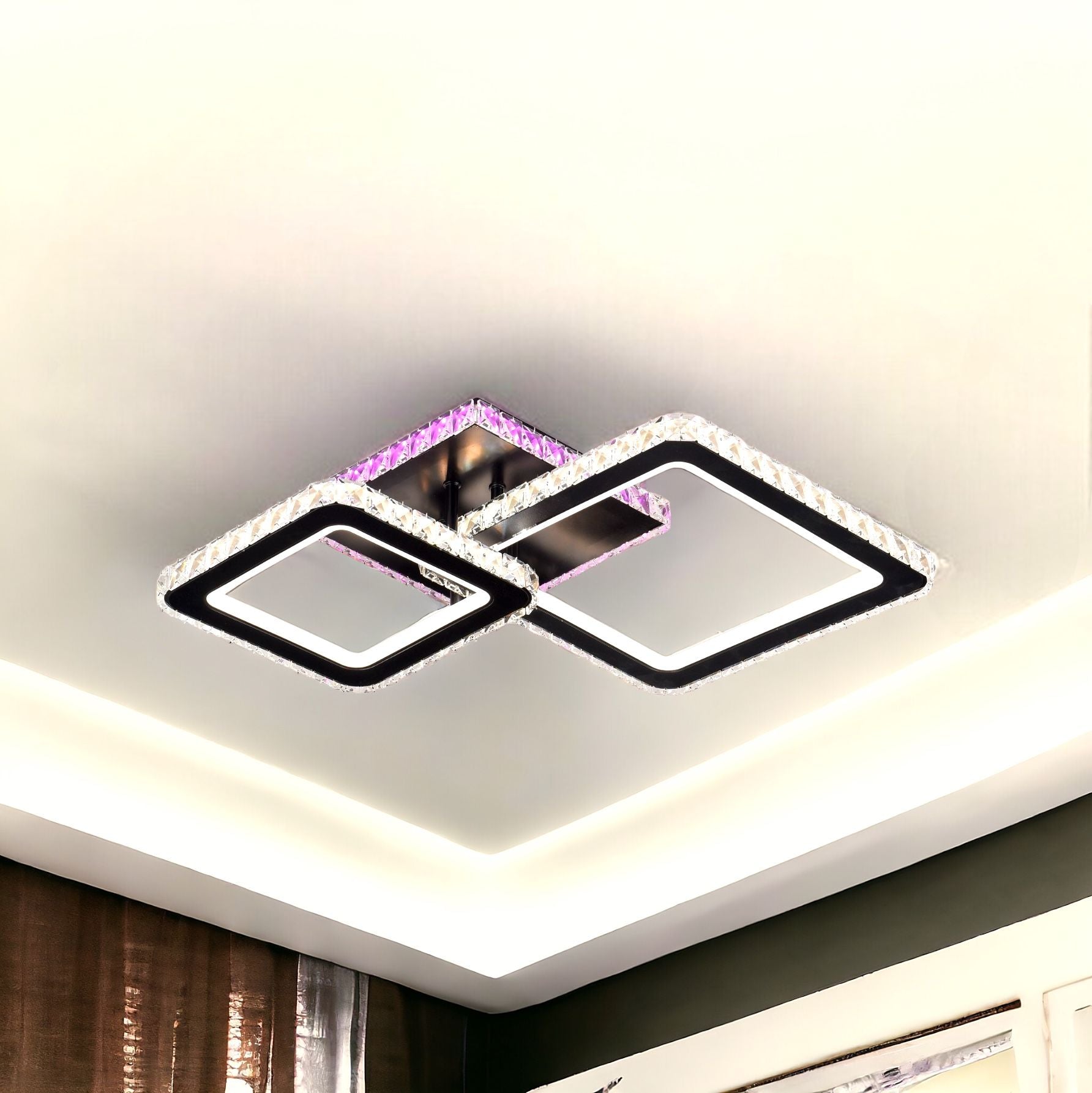 Lustra LED 126W 1+1 SQUARE Black RGB Cristal Echivalent 400W