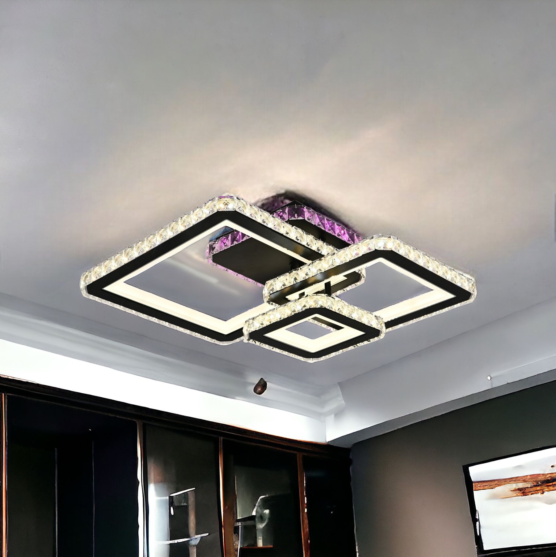 Lustra LED Kalista Black Cristal RGB Echivalent 500W