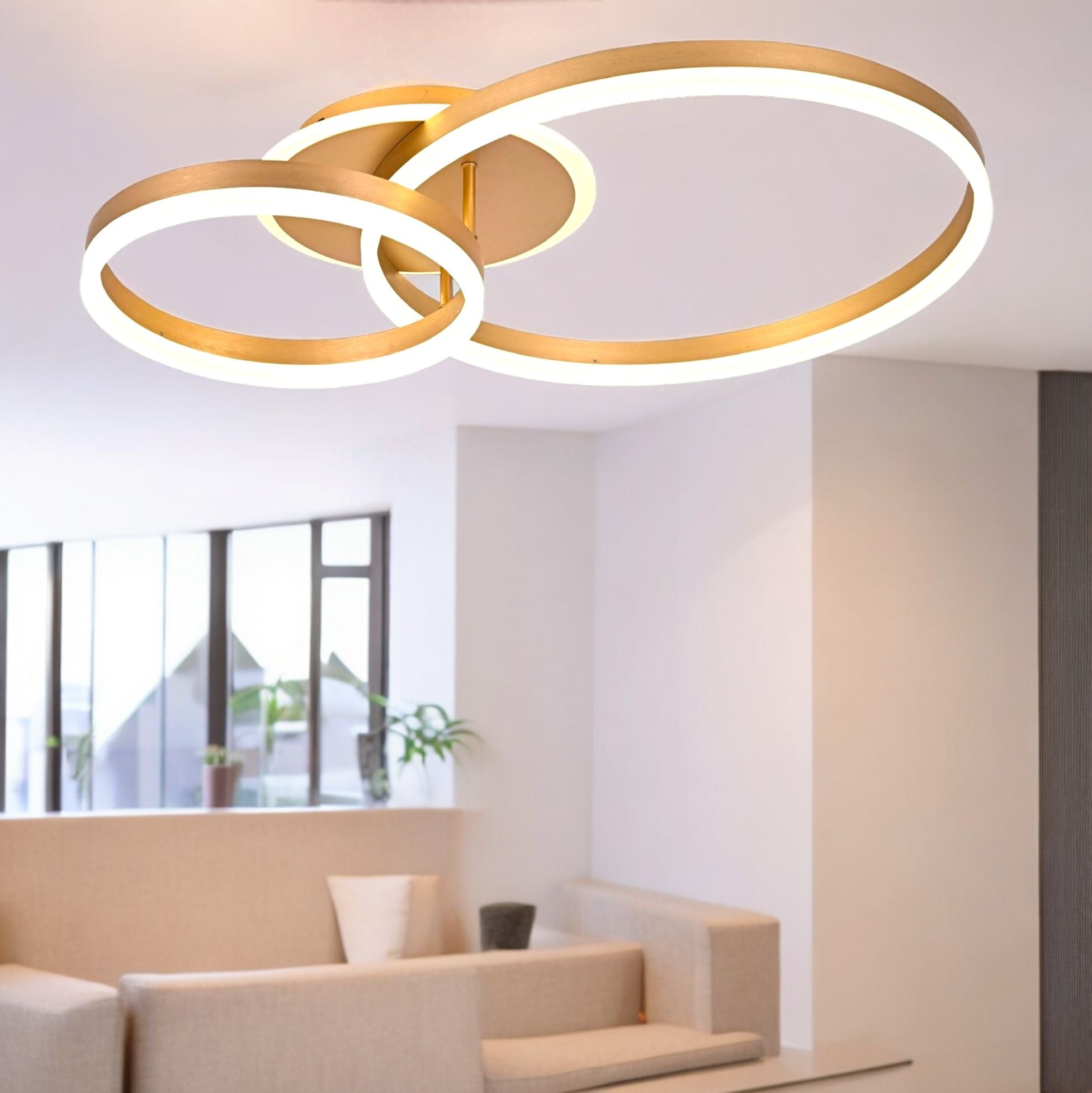Lustra LED Beauty Gold 2 BIG Circle Echivalent 600W Telecomanda