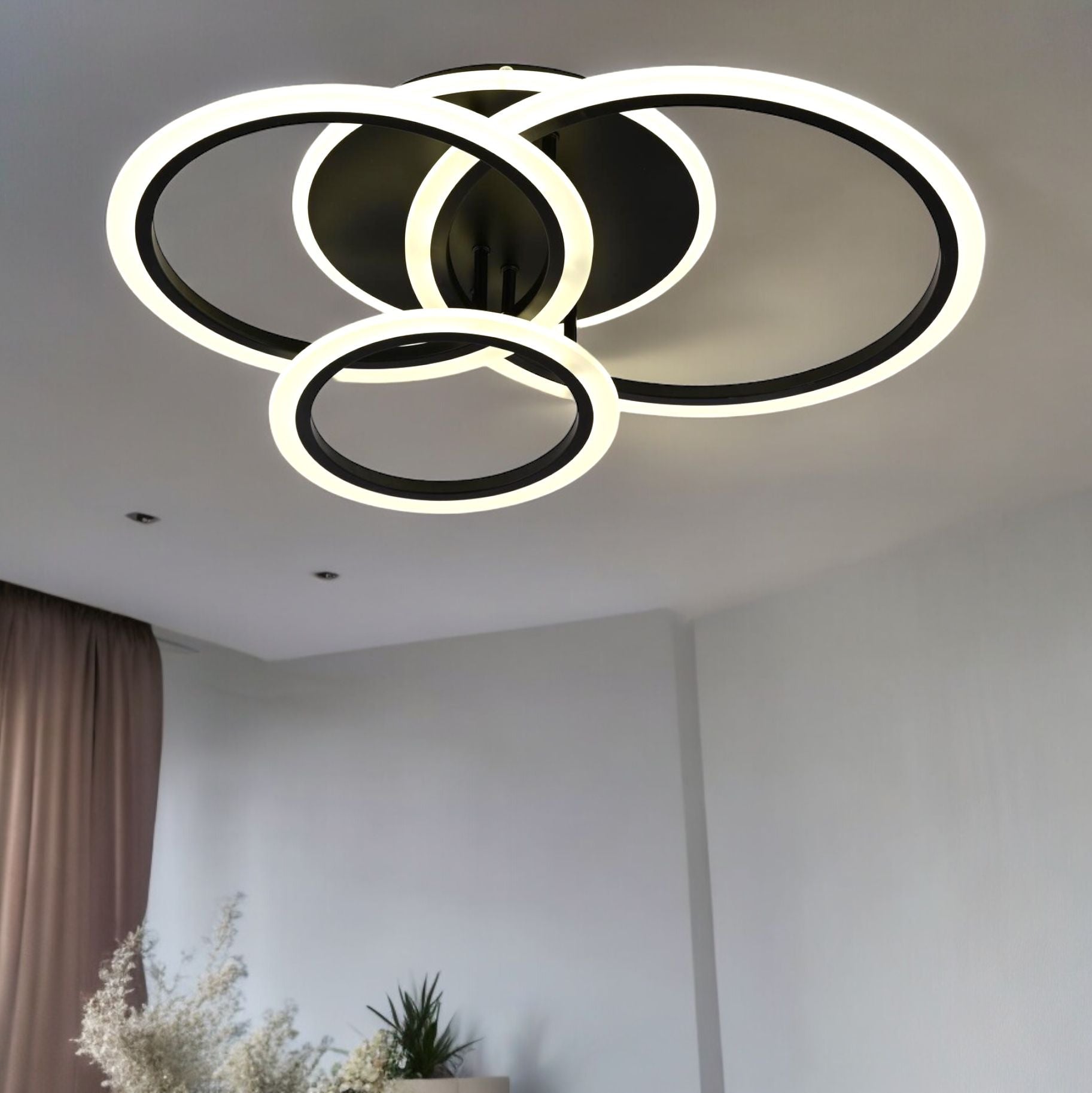 Lustra LED 3 BLACK RINGS Echivalent 500W Telecomanda