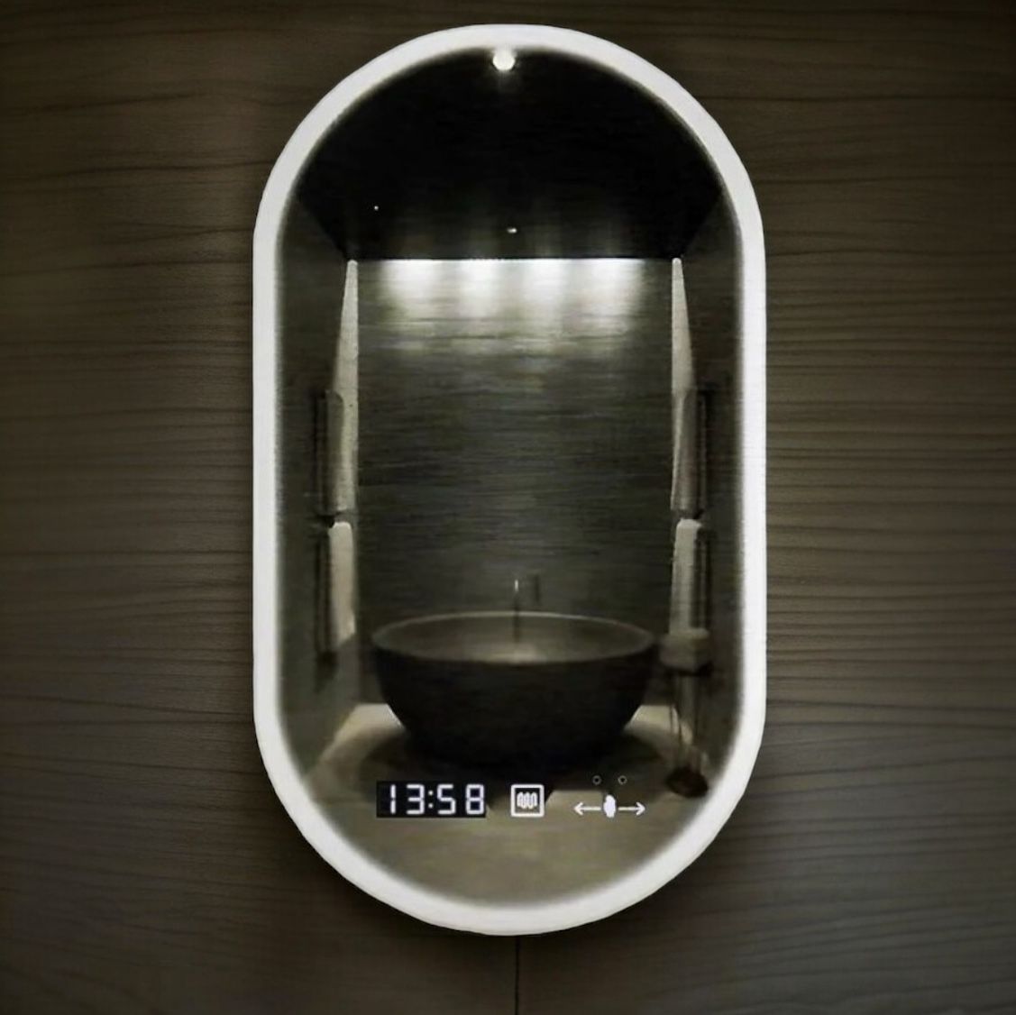 Oglinda LED Ovala 50x80cm, SENZOR, 3 Lumini, Dezaburire si Ceas D045