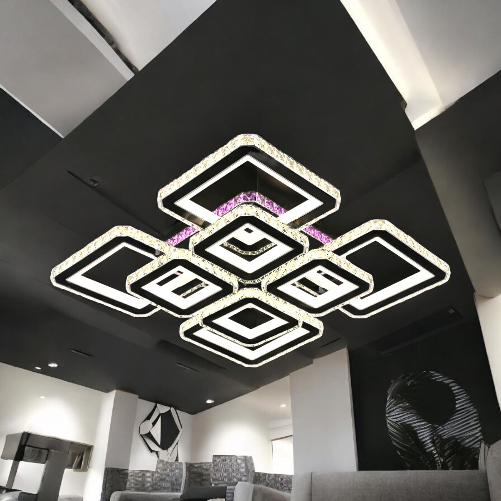 Lustra LED 4+4 Square Cristal Black Super RGB Echivalent 1000W