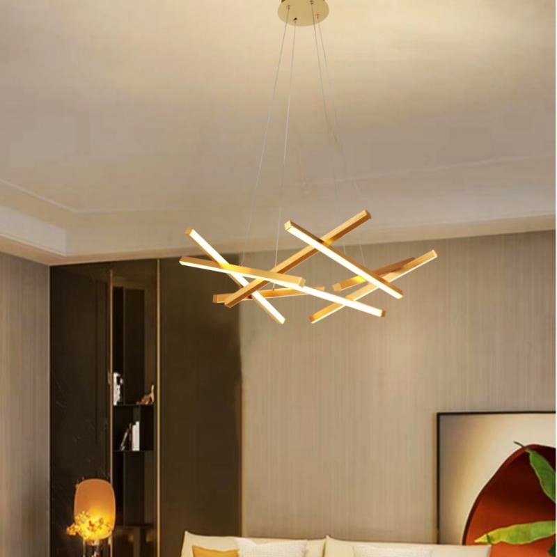 Lustra LED Suspendata LINNES Gold Telecomanda Echivalent 500W