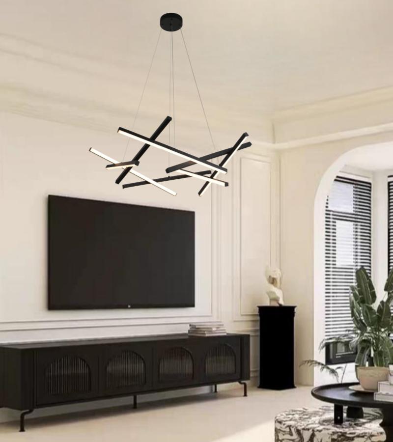 Lustra LED Suspendata LINNES Black Telecomanda Echivalent 500W