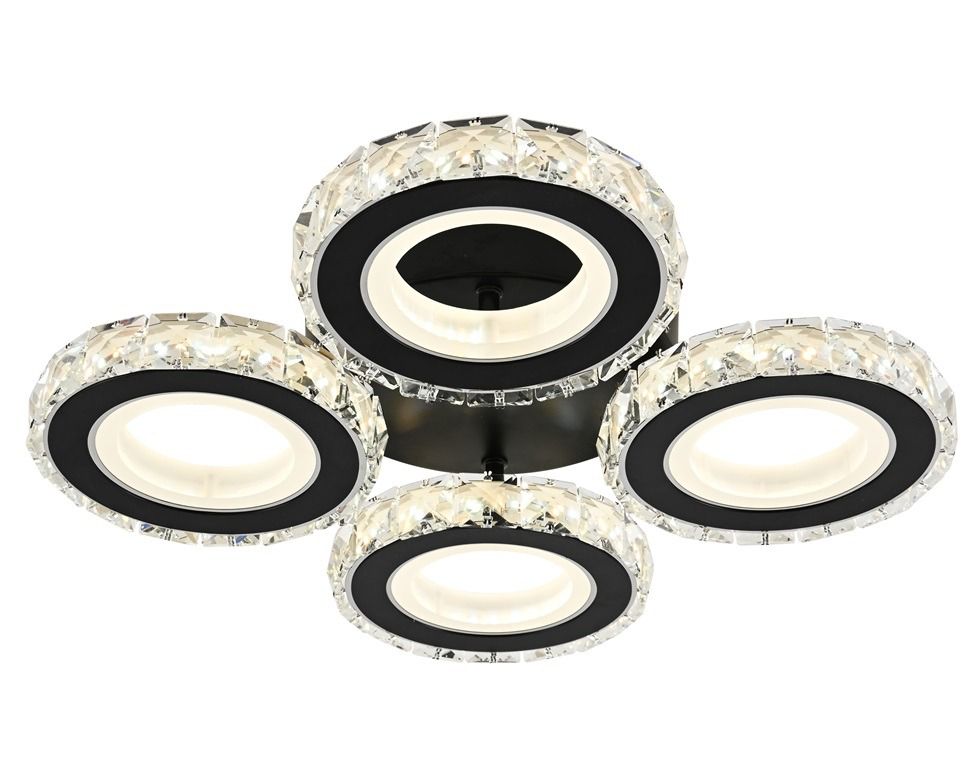 Lustra LED 4 RINGS Cristal Negru Echivalent 400W Telecomanda