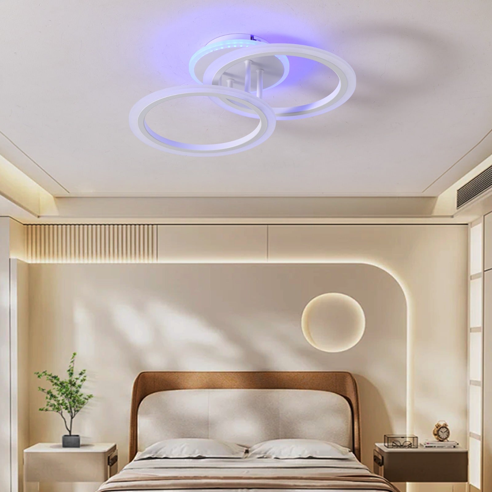 Lustra LED Doua Cercuri Albe RGB Echivalent 250W Telecomanda