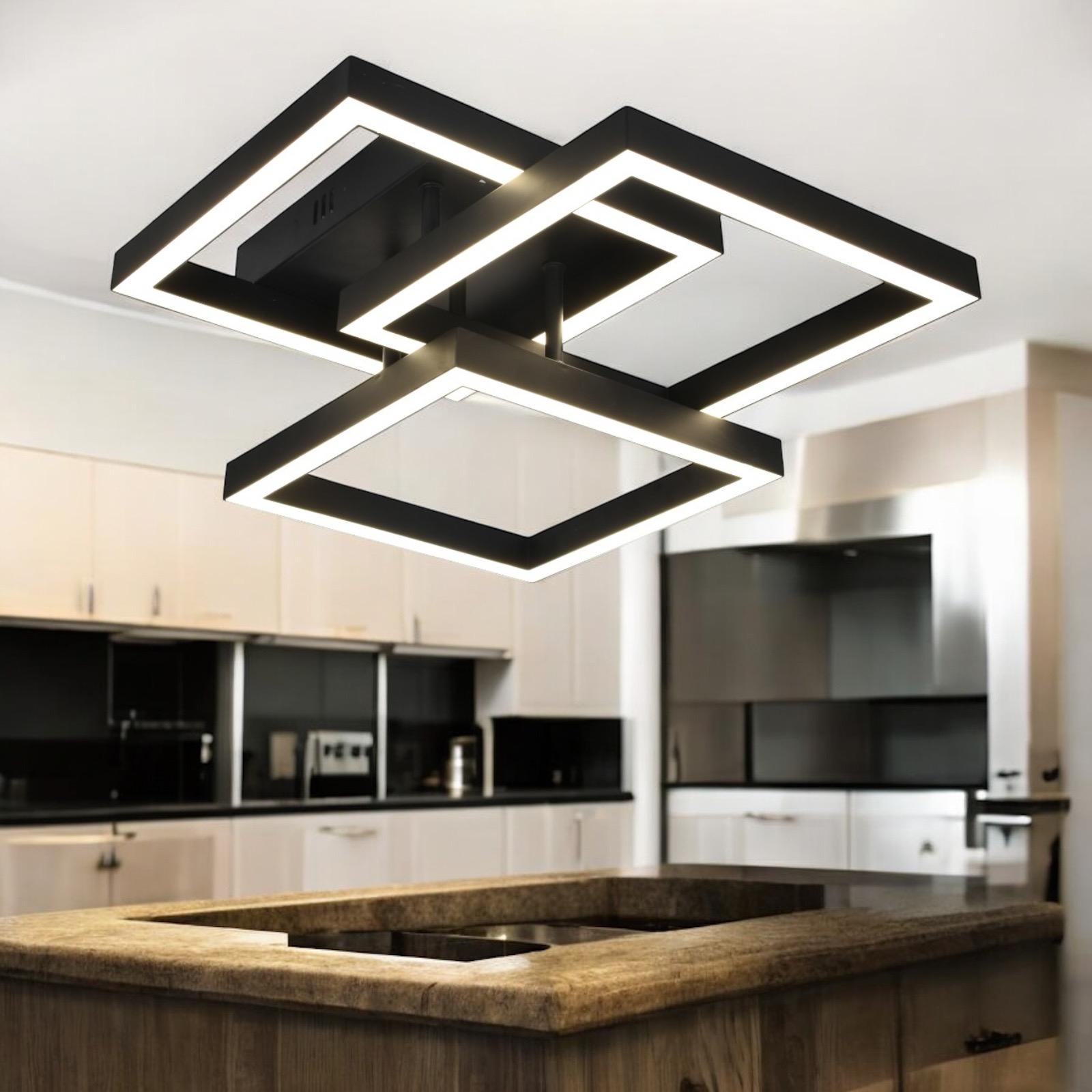 Lustra LED Modern 3 Square Black Echivalent 300W Telecomanda