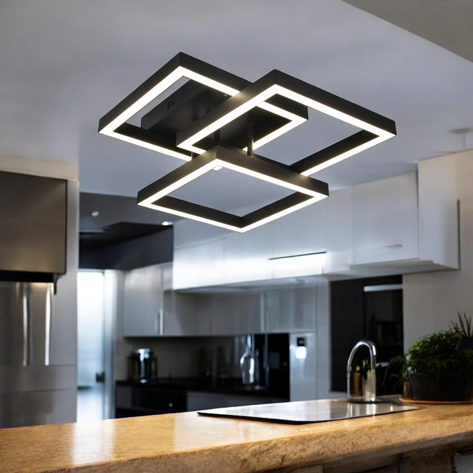 Lustra LED Modern 3 Square Black Echivalent 300W Telecomanda