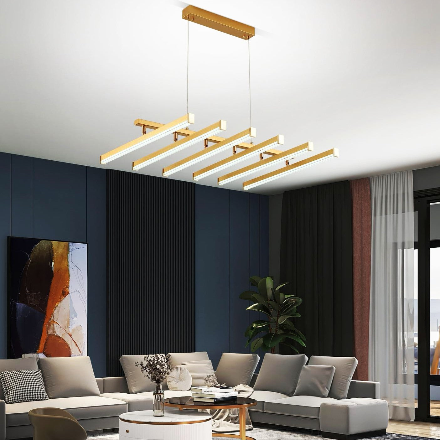 Lustra LED Suspendata 6 Linii Reglabile Gold Echivalent 800W Telecomanda