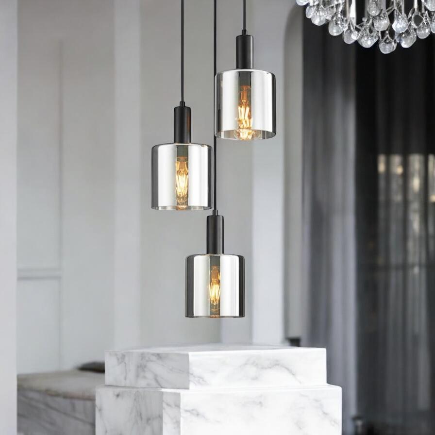 Lustra Abajur Fumuriu SAVIO Suport Rotund 3xE27