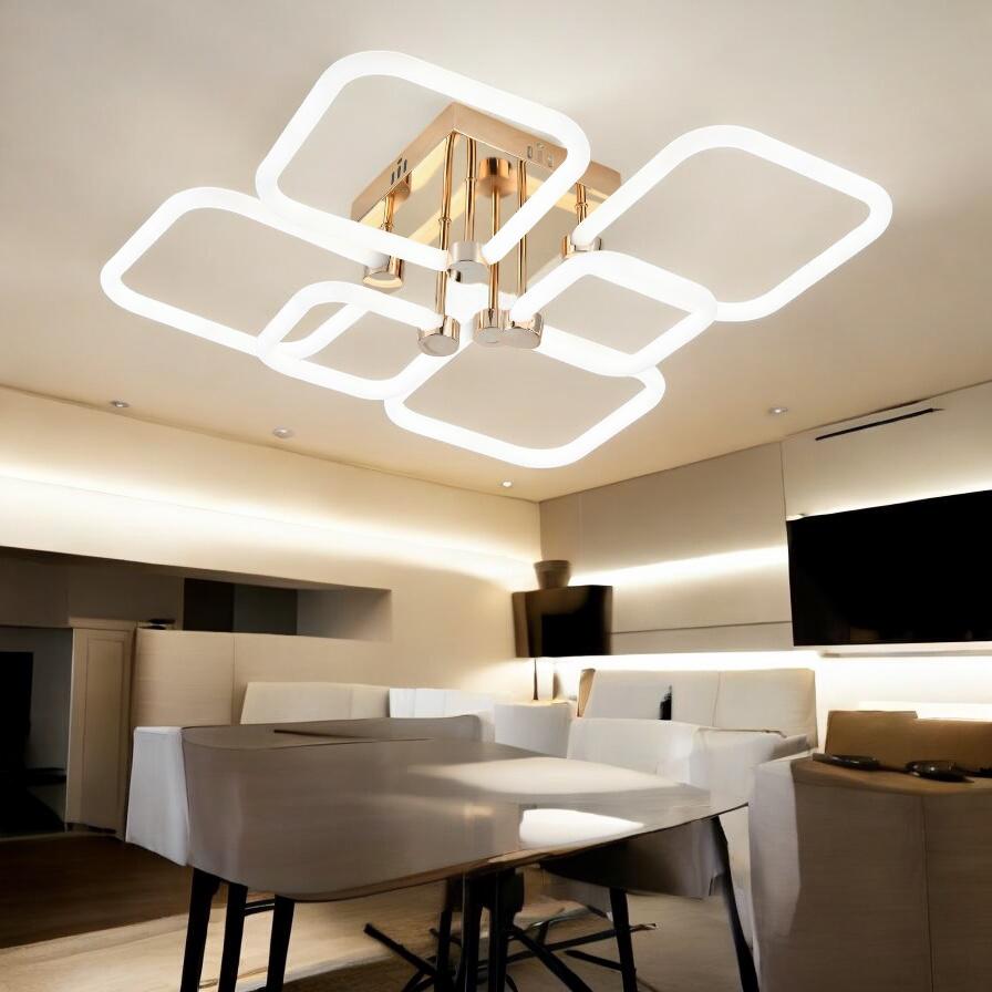 Lustra LED 4+2 DIAMOND Alb+Auriu Echivalent 600W Telecomanda