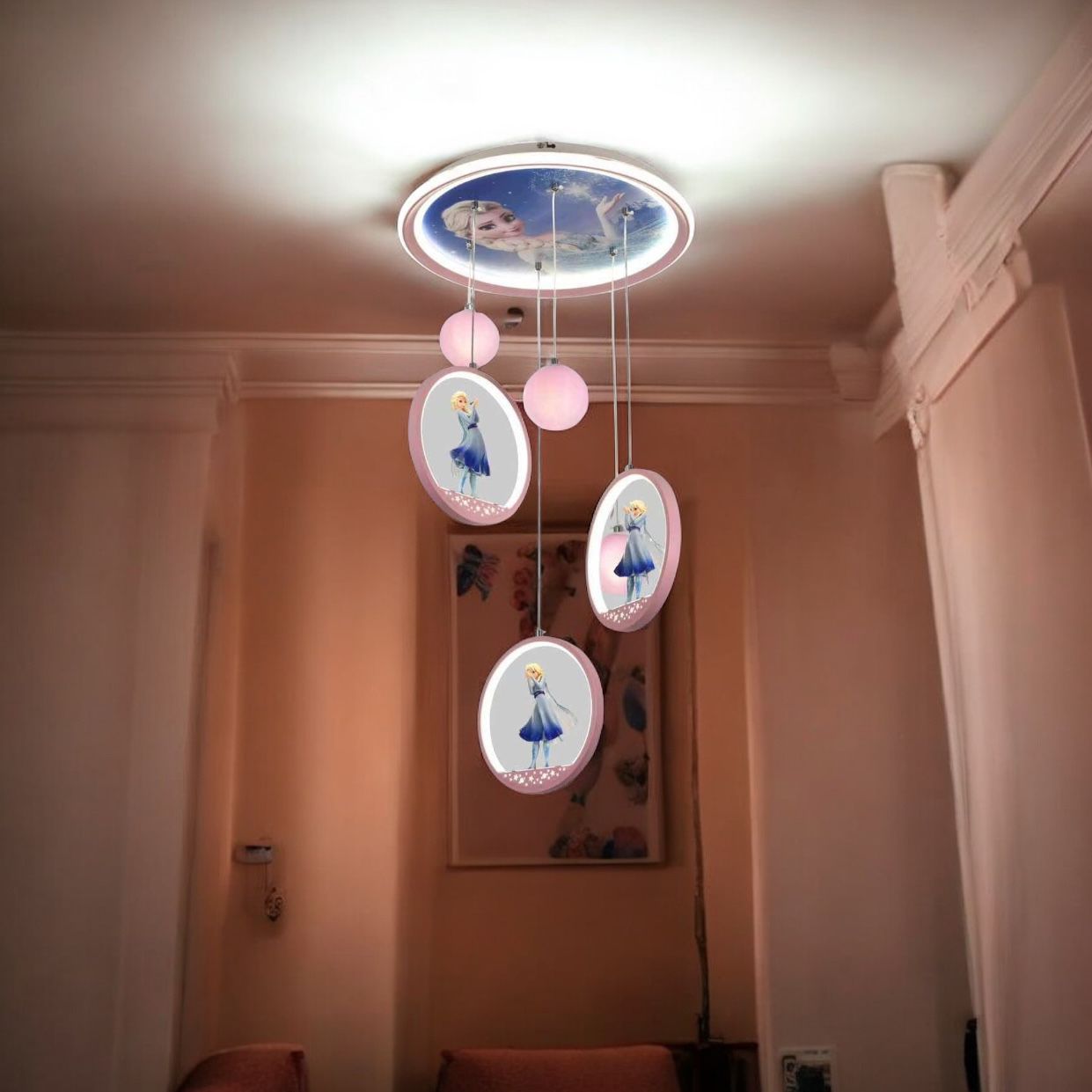 Lustra LED Suspendata ELSA Echivalent 400W Telecomanda ROZ / KIDS Lighting Fixtures