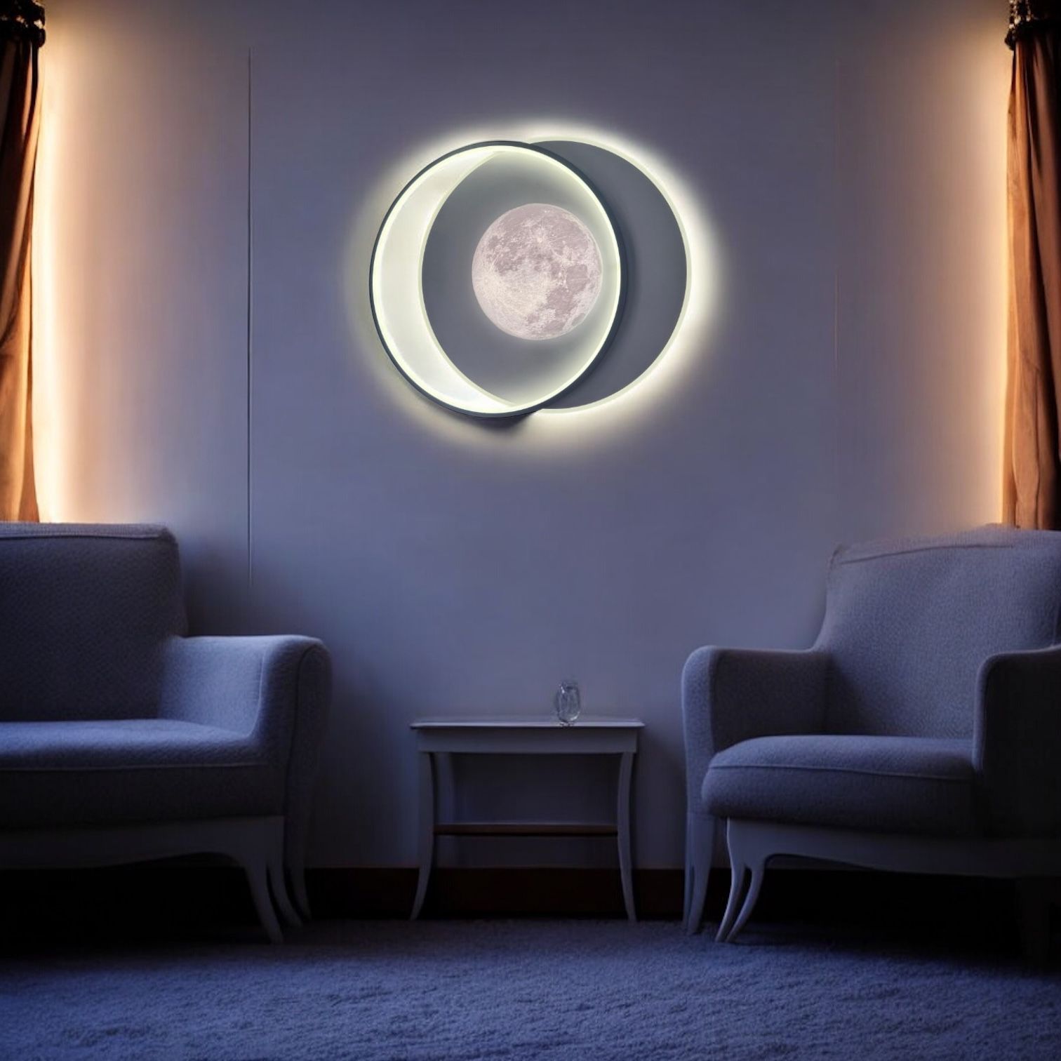 Lustra LED Double Circle Mini-Moon Echivalent 400W Telecomanda