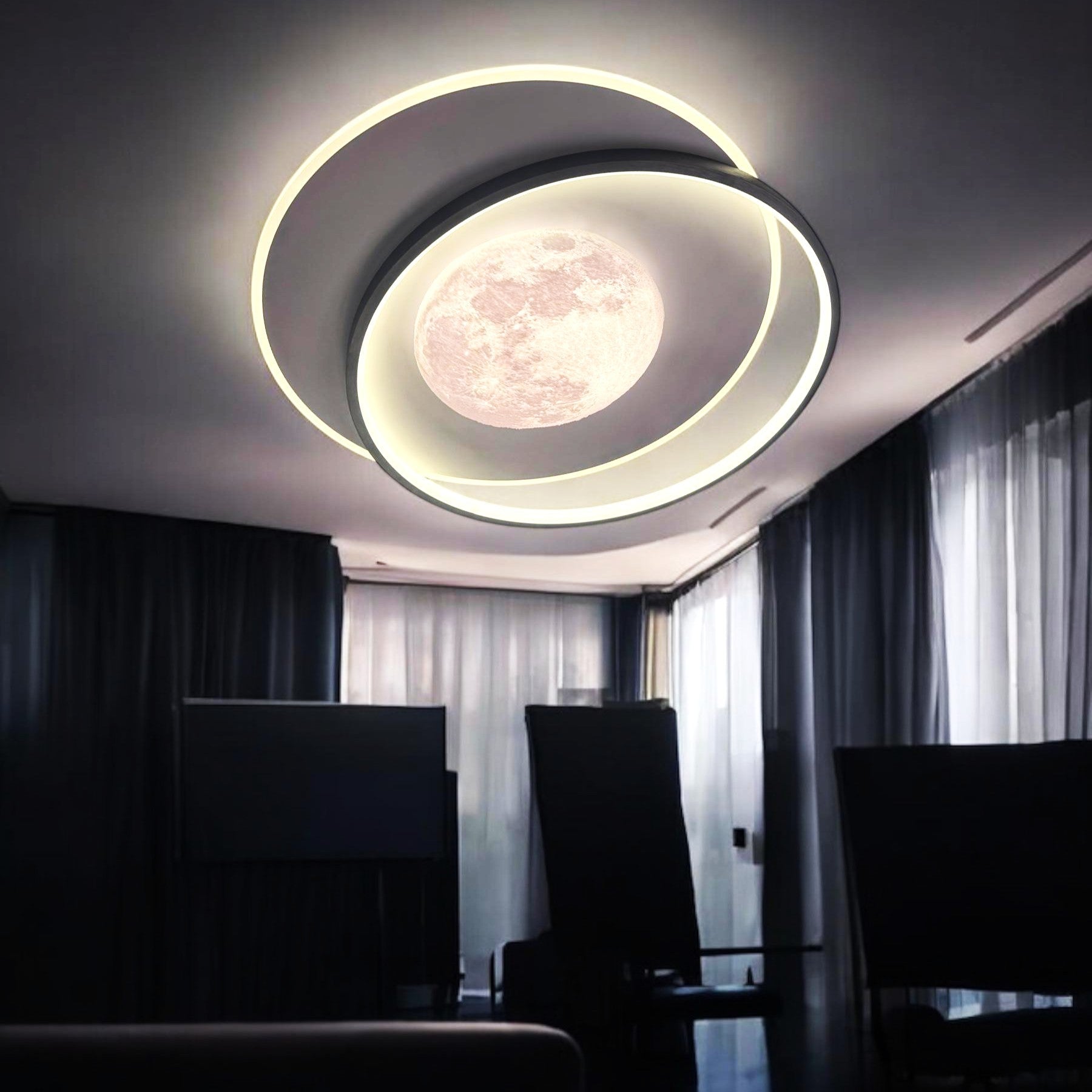 Lustra LED Double Circle Maxi-Moon Echivalent 650W Telecomanda