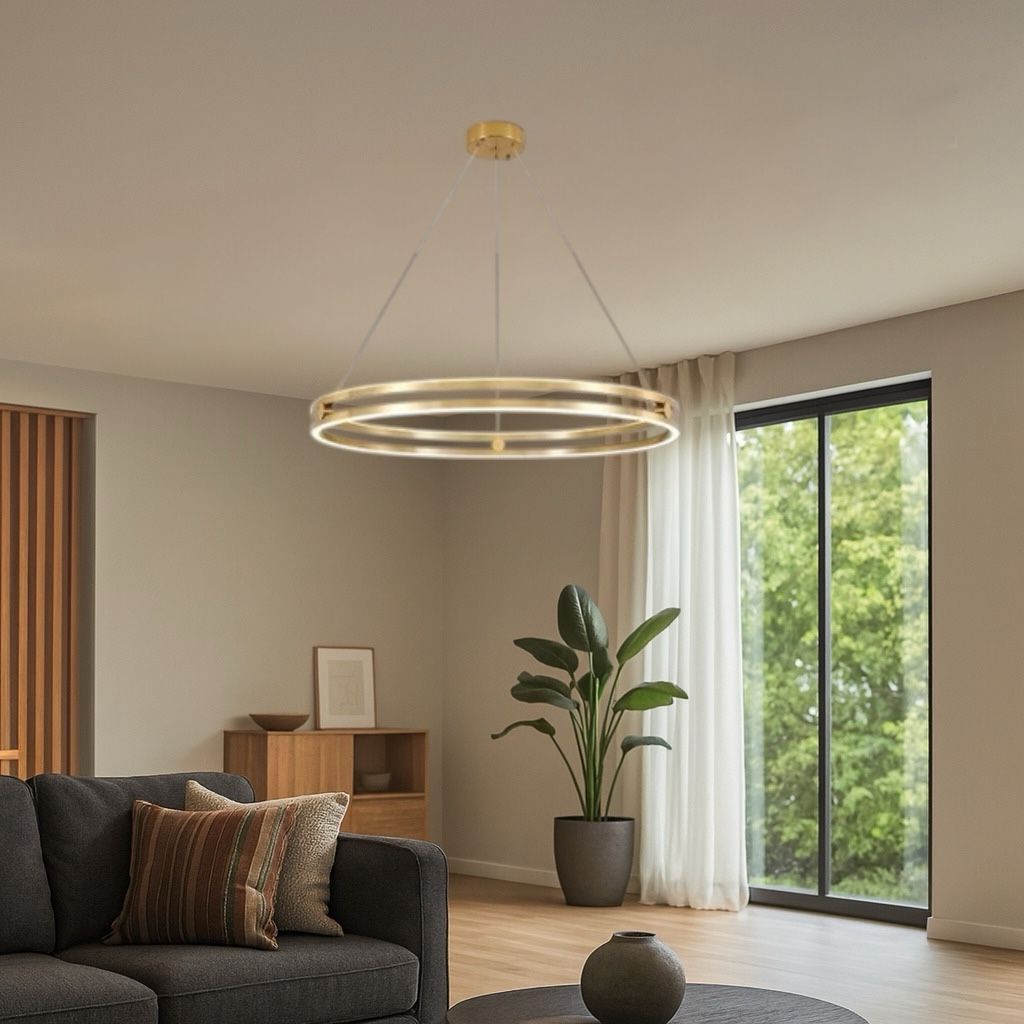 Lustra LED Maxi Ring Gold Suspendata Echivalent 800W Telecomanda