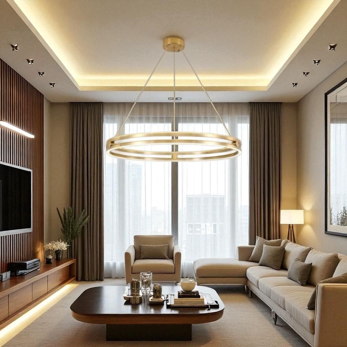 Lustra LED Mini Ring Gold Suspendata Echivalent 400W Telecomanda