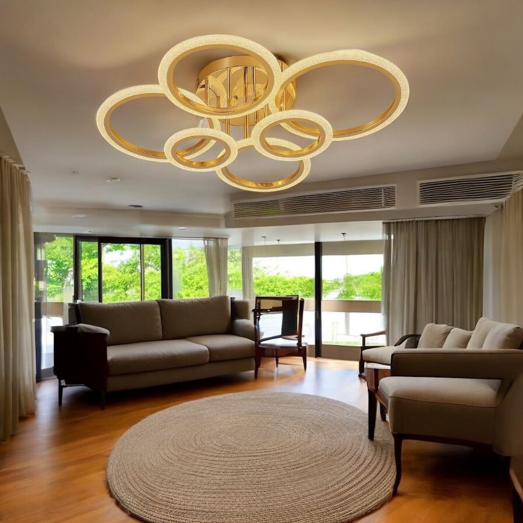 Lustra LED Maxi Brevia Gold 4+2 Circle Echivalent 800W Telecomanda