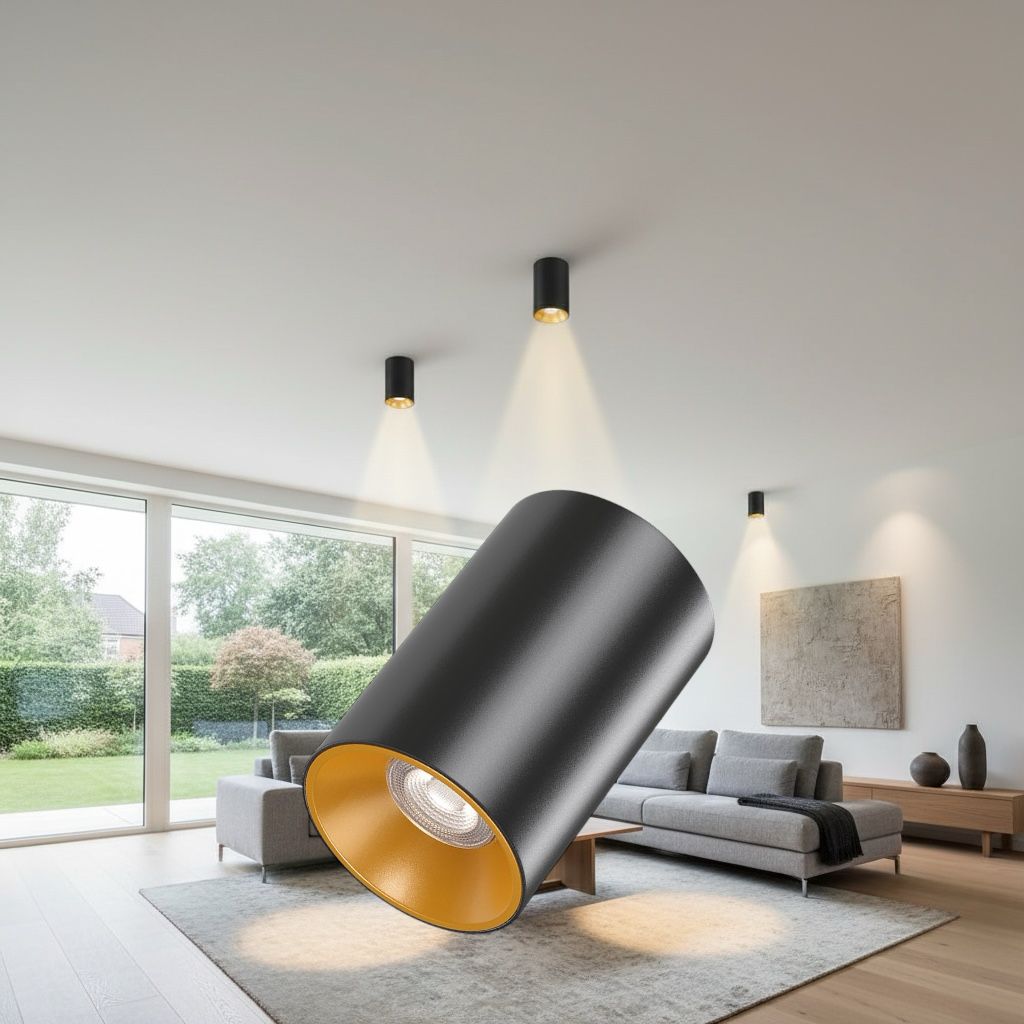 Spot Aplicat Rotund Negru & Auriu Dulie GU10 Ø94x145mm