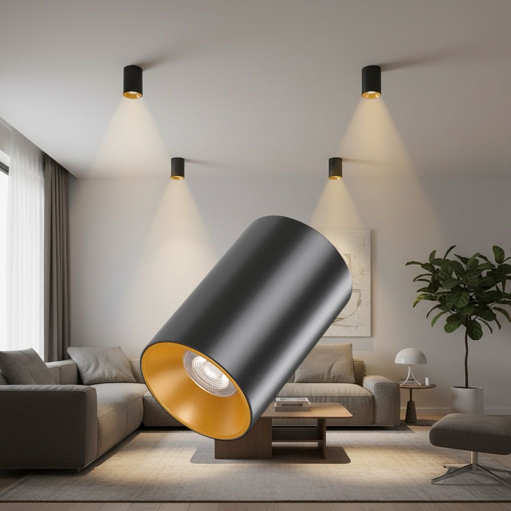 Spot Aplicat Rotund Negru & Auriu Dulie GU10 Ø80x117mm