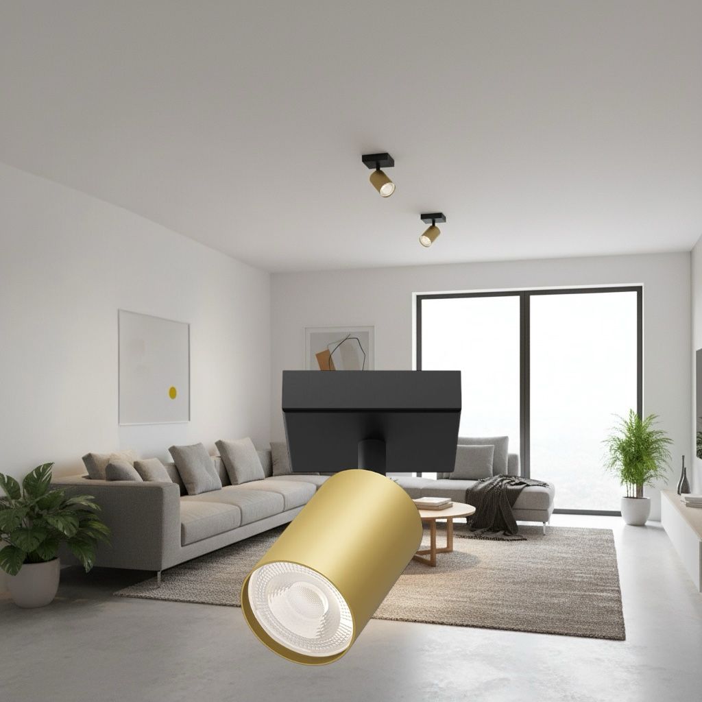 Spot Aplicat Orientabil Rotund Negru & Auriu Dulie GU10 Ø55x120mm