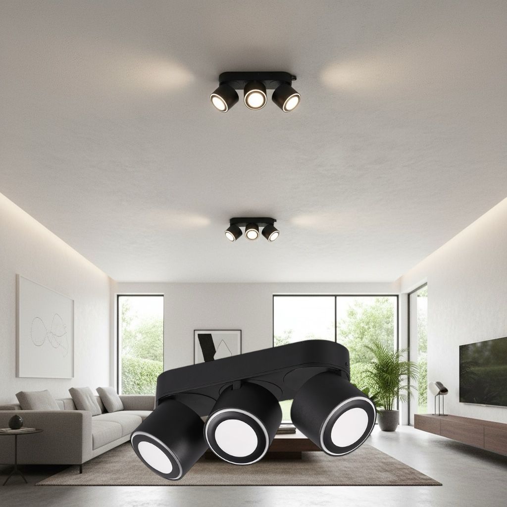 Spot LED Premium Aplicat Orientabil Dreptunghiular 3x450lm Negru 3 Moduri de Iluminare