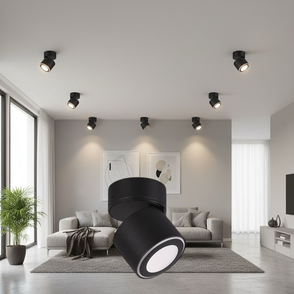 Spot LED Premium Aplicat Orientabil Rotund Negru 3 Moduri de Iluminare