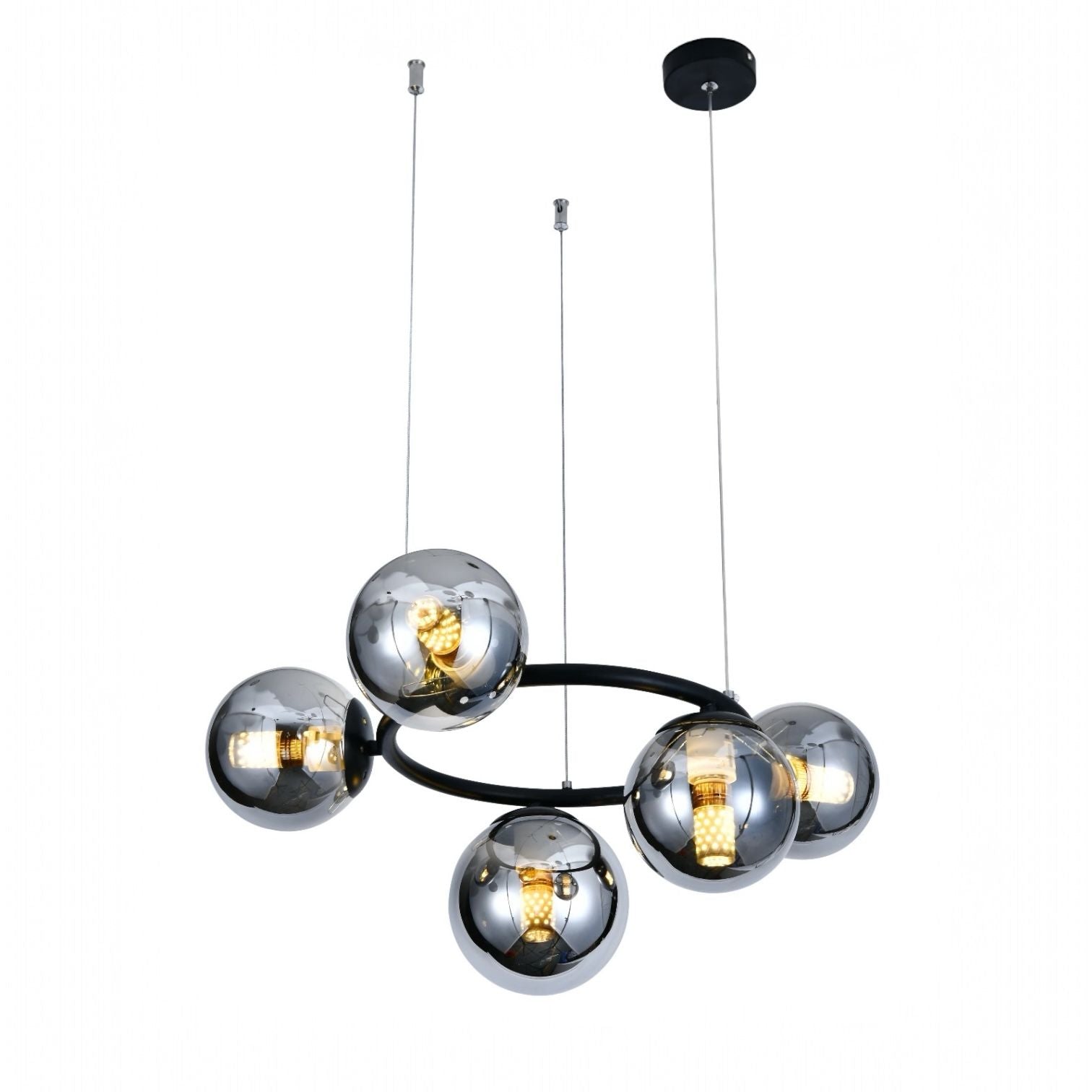 Lustra Suspendata DIONIS Black Abajur Fumuriu 5xE27