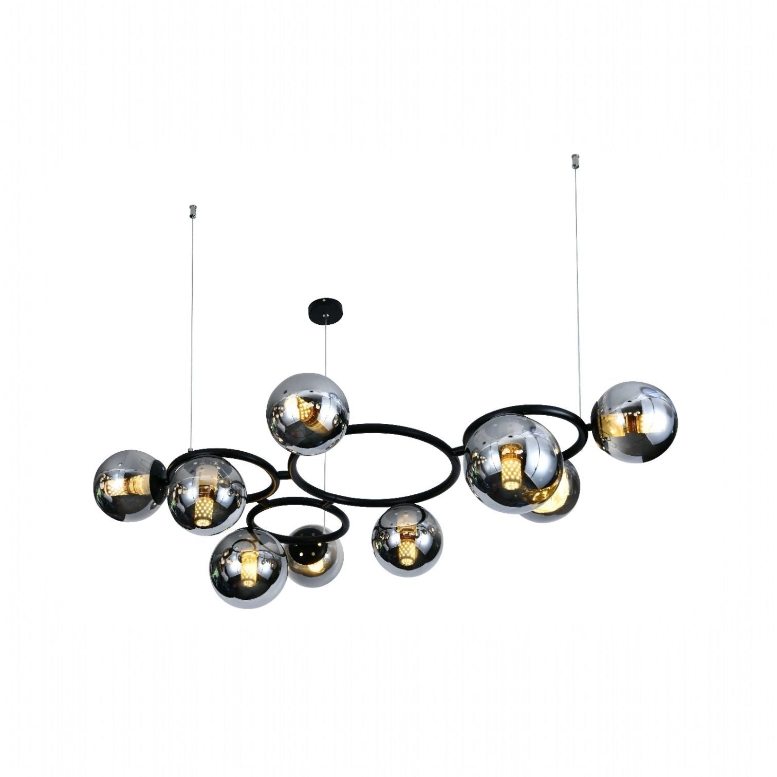 Lustra Suspendata DIONIS Circles Black Abajur Fumuriu 9xE27