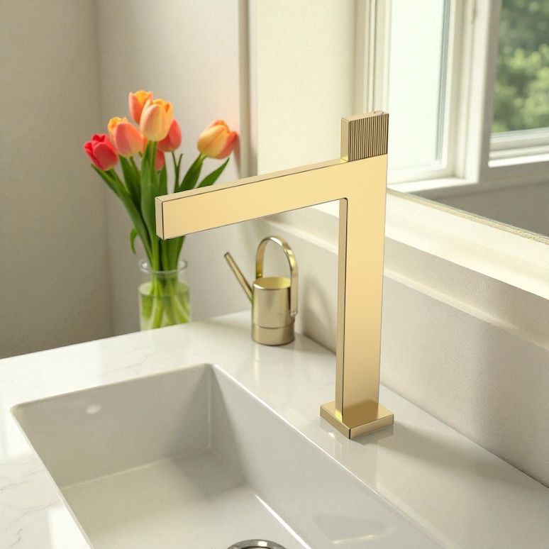 Baterie De Lavoar Inalta Modern Auriu