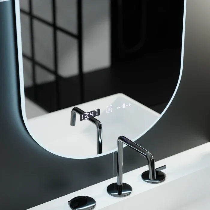 Oglinda LED 50x80cm Ovala, Senzor, 3 Lumini, Ceas, Dezaburire si Touch